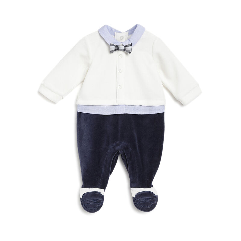 Boys White and Blue Solid Leg Opening Babysuit image number 0